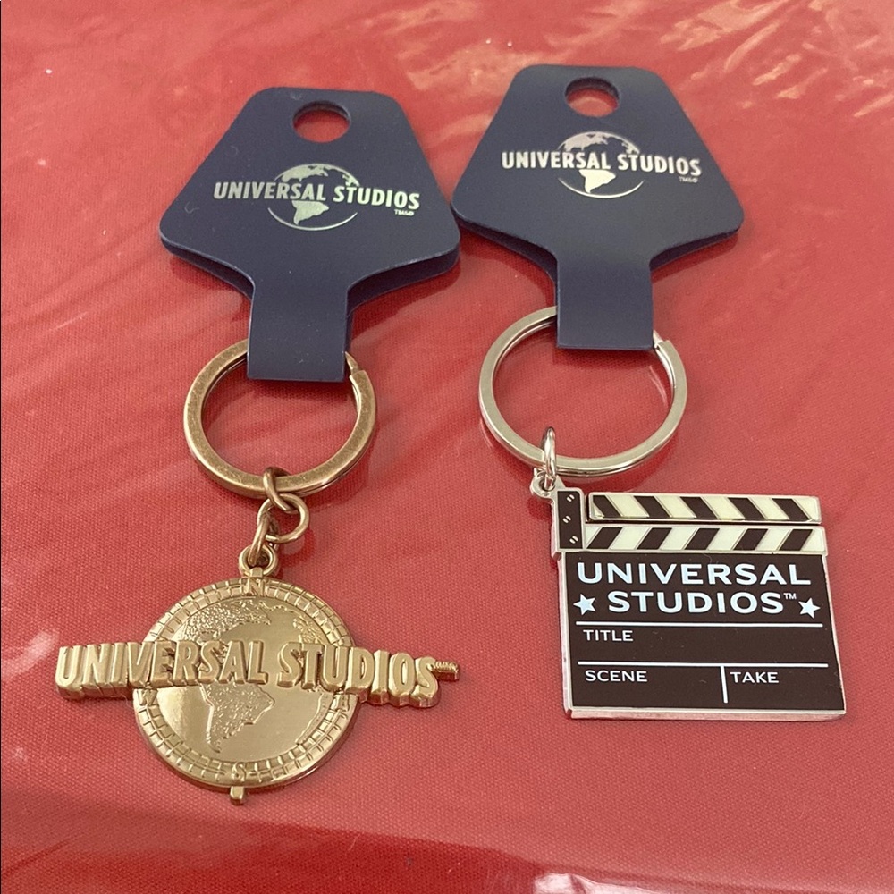 2 Universal Gold Globe Keychain
